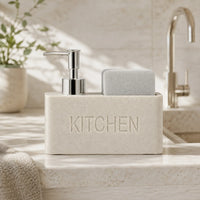 Set distributeur de savon cuisine effet pierre sable jaune - Savena - photo 2
