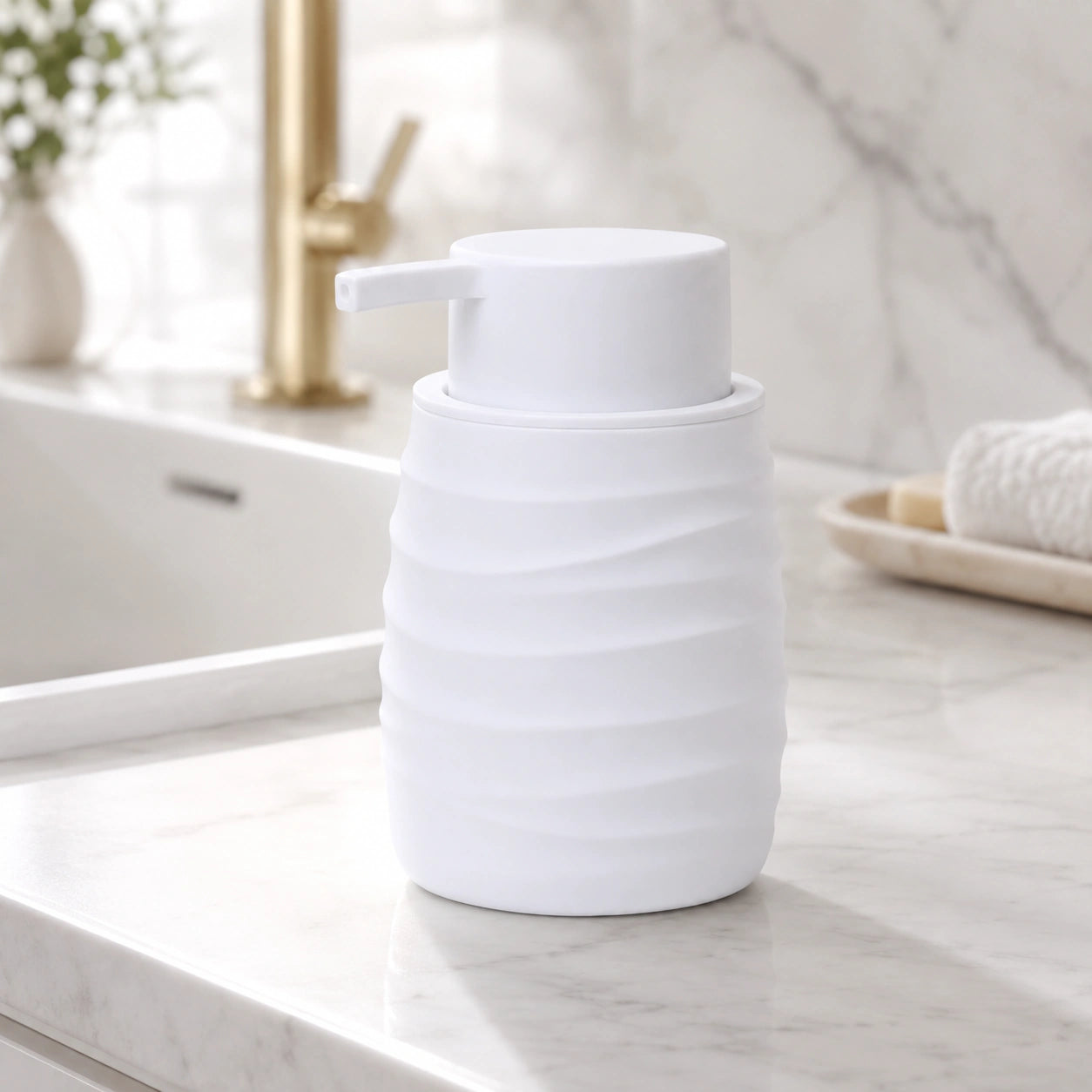 Distributeur de savon rayé mat blanc 230 ml - Savena - photo 2