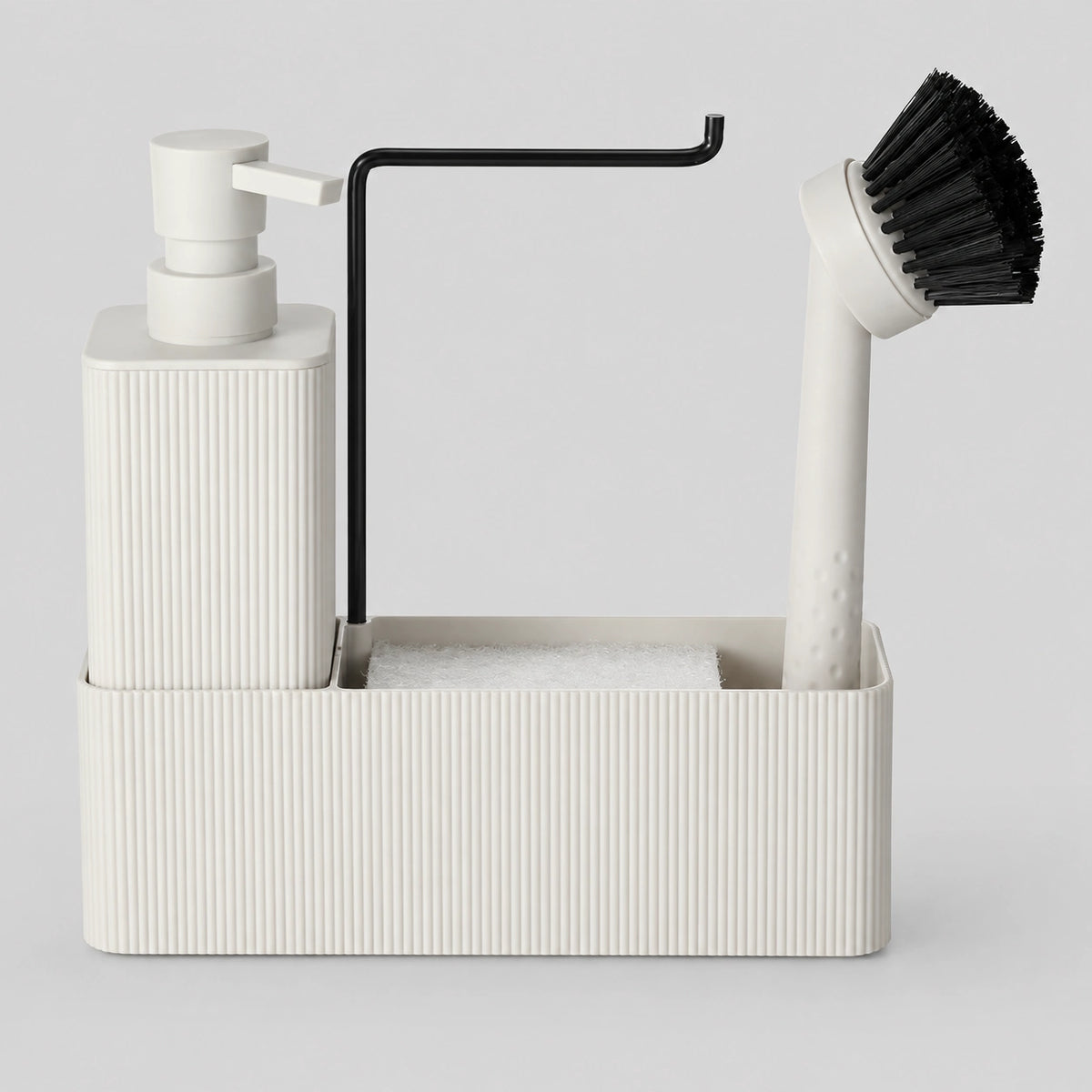 Set distributeur de savon cuisine beige avec porte-éponge et porte-serviette - Savena - photo 1