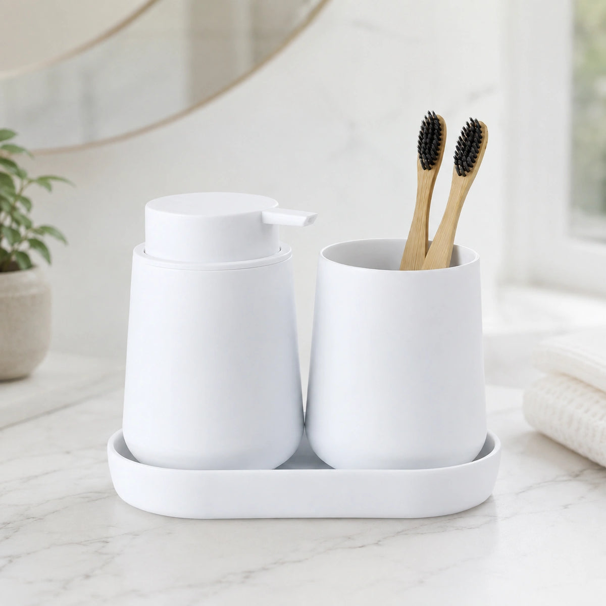 Set salle de bain 3 pièces blanc minimaliste 320 ml - Savena - photo 2