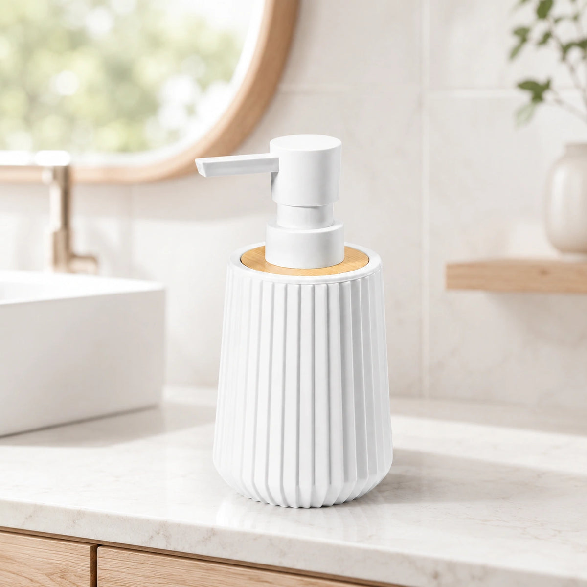 Distributeur de savon rayé finition bambou blanc 250 ml - Savena - photo 2