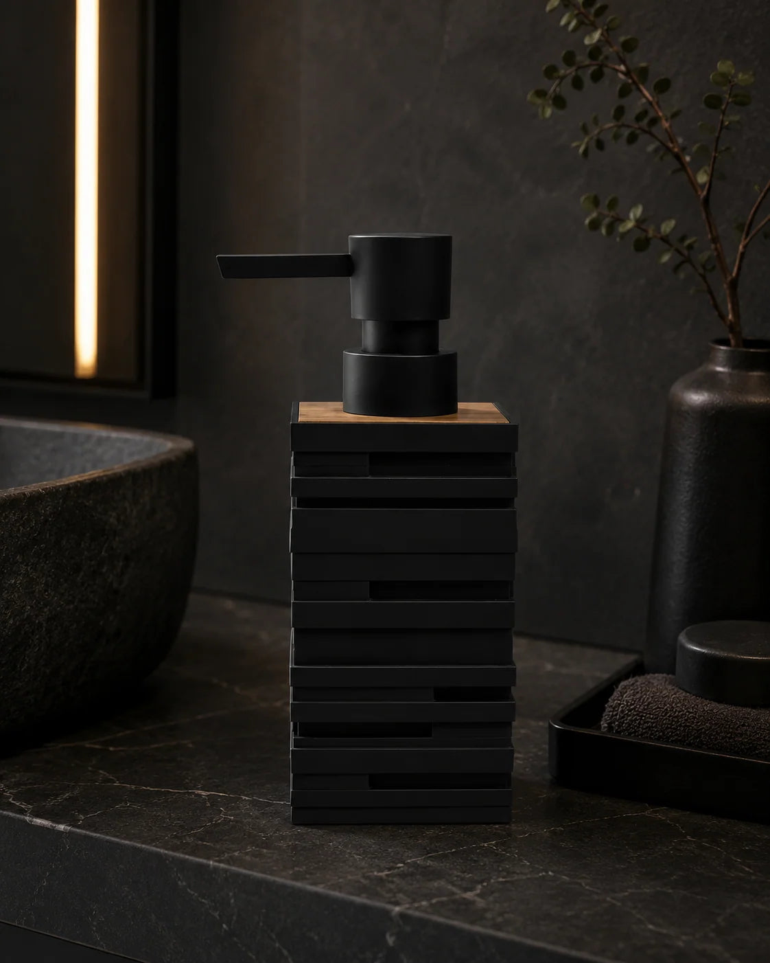 Distributeur de savon noir mat finition bois de teck - Savena - photo 5