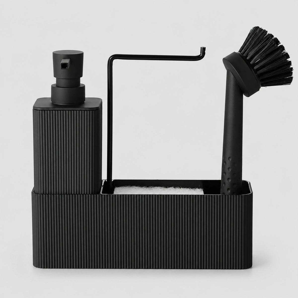 Set distributeur de savon cuisine noir avec porte-éponge et porte-serviette - Savena - photo 3