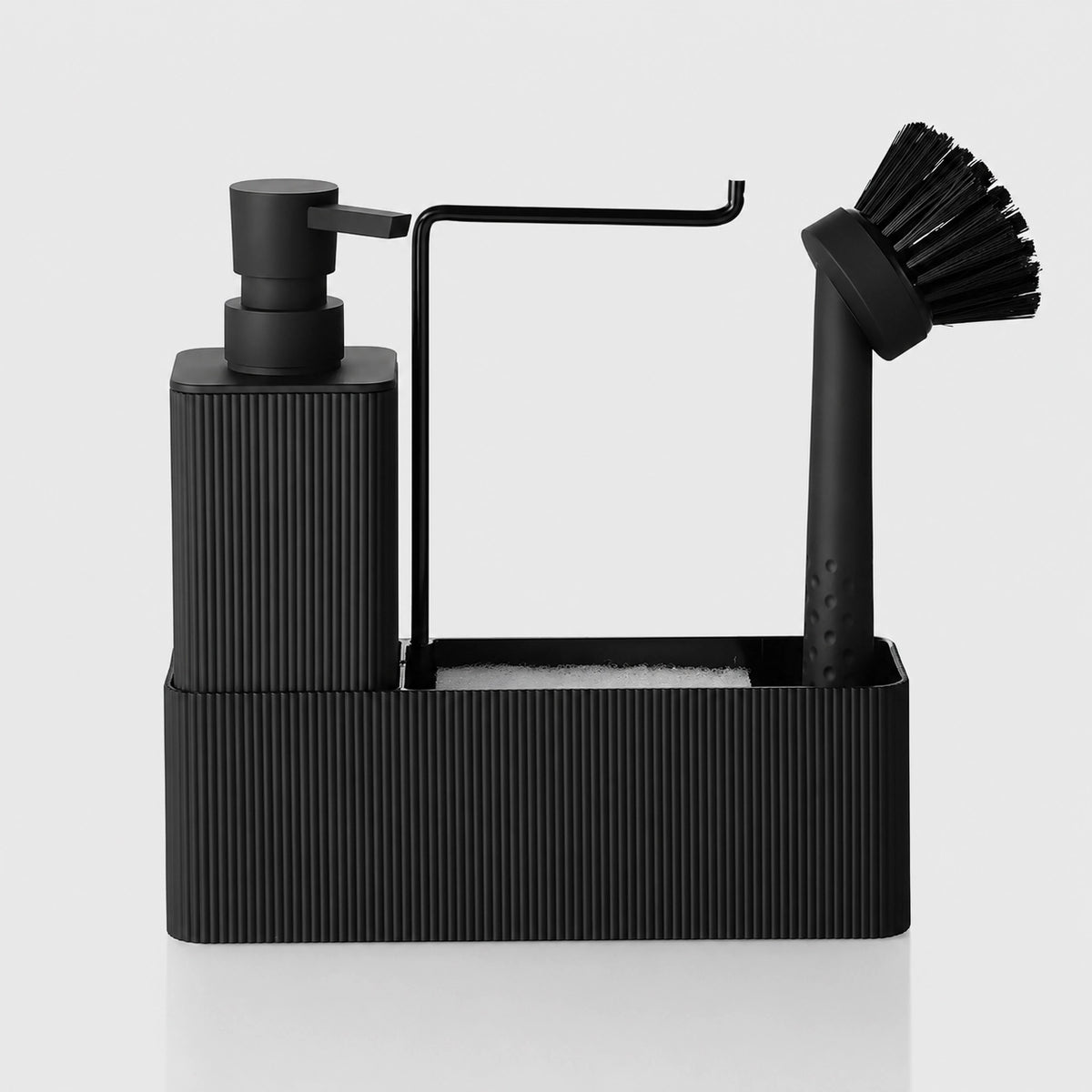 Set distributeur de savon cuisine noir avec porte-éponge et porte-serviette - Savena - photo 1