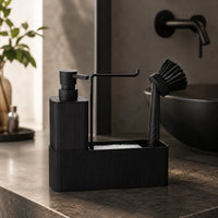 Set distributeur de savon cuisine noir avec porte-éponge et porte-serviette - Savena - photo 2