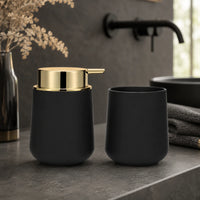 Set salle de bain 2 pièces noir doré avec distributeur de savon et gobelet - Savena - photo 2