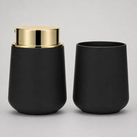 Set salle de bain 2 pièces noir doré avec distributeur de savon et gobelet - Savena - photo 3