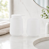 Set salle de bain 2 pièces blanc avec distributeur de savon et gobelet - Savena - photo 2