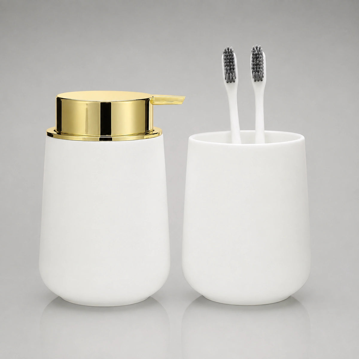 Set salle de bain 2 pièces blanc doré avec distributeur de savon et gobelet - Savena - photo 3