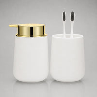 Set salle de bain 2 pièces blanc doré avec distributeur de savon et gobelet - Savena - photo 1