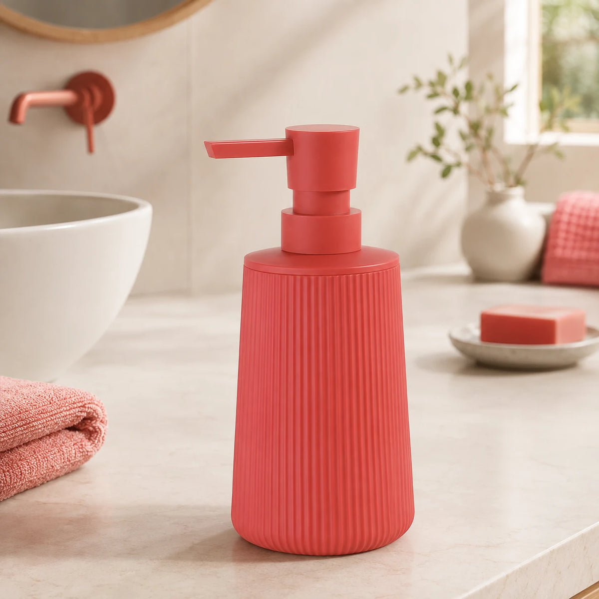 Distributeur de savon rayé mat rouge 250 ml - Savena - photo 2