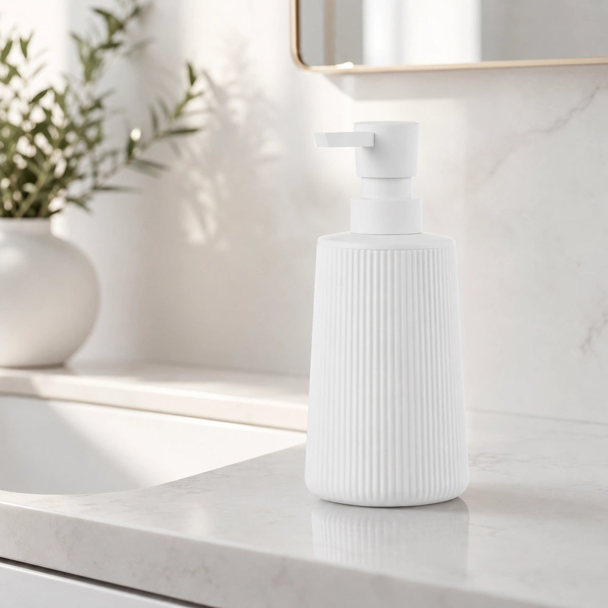 Distributeur de savon rayé mat blanc 250 ml - Savena - photo 2