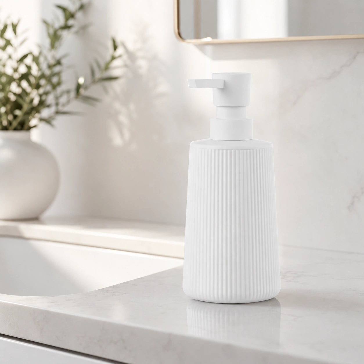 Distributeur de savon rayé mat blanc 250 ml - Savena - photo 2