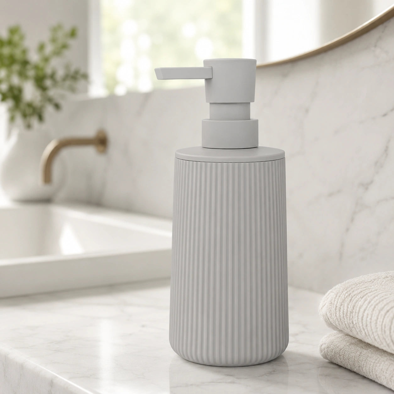 Distributeur de savon rayé mat beige 250 ml - Savena - photo 2