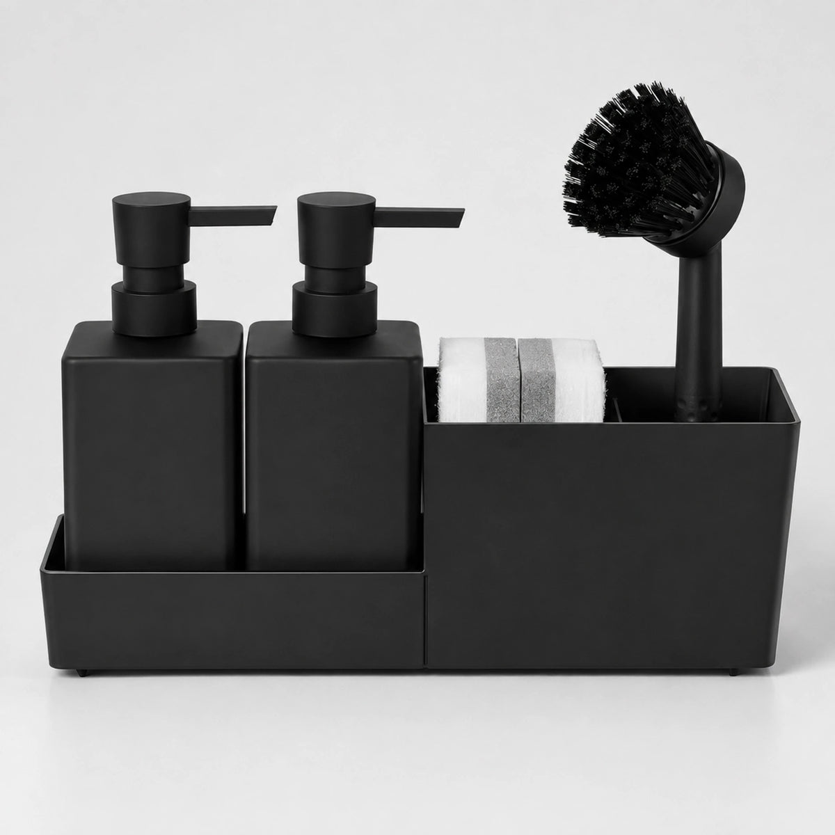 Set distributeur de savon cuisine noir 4 en 1 avec porte-éponge et brosse - Savena - photo 3