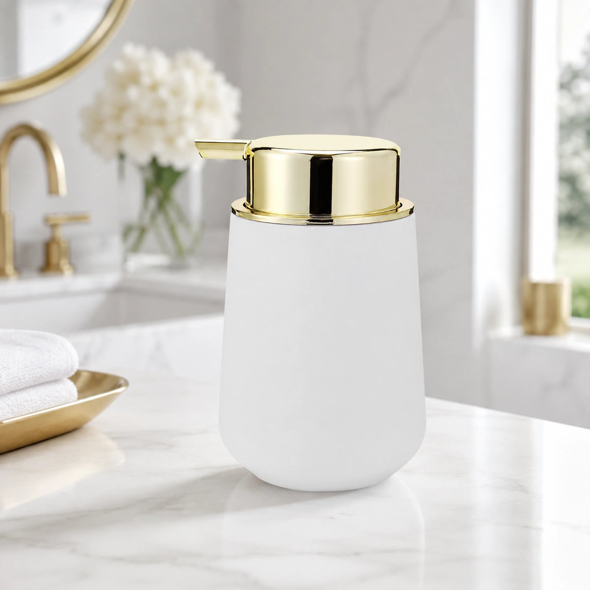 Distributeur de savon mousse minimaliste blanc doré 320 ml - Savena - photo 2
