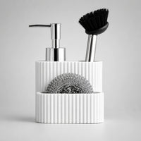 Set distributeur de savon cuisine 3 en 1 blanc avec porte-éponge et brosse - Savena - photo 1