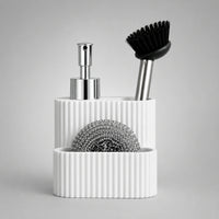 Set distributeur de savon cuisine 3 en 1 blanc avec porte-éponge et brosse - Savena - photo 3
