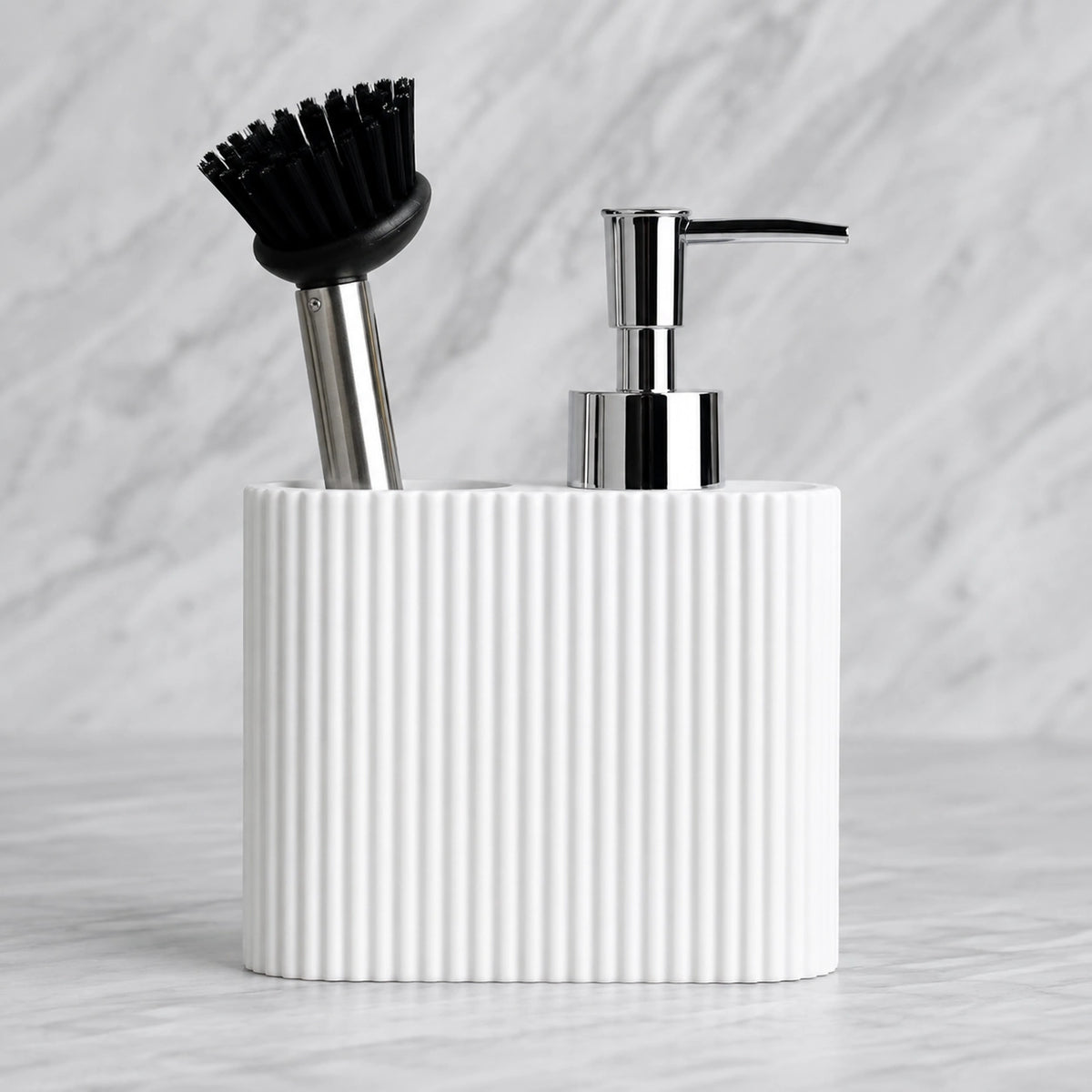 Set distributeur de savon cuisine 3 en 1 blanc avec porte-éponge et brosse - Savena - photo 4