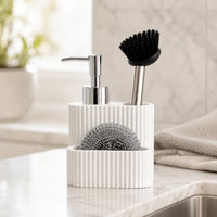 Set distributeur de savon cuisine 3 en 1 blanc avec porte-éponge et brosse - Savena - photo 2