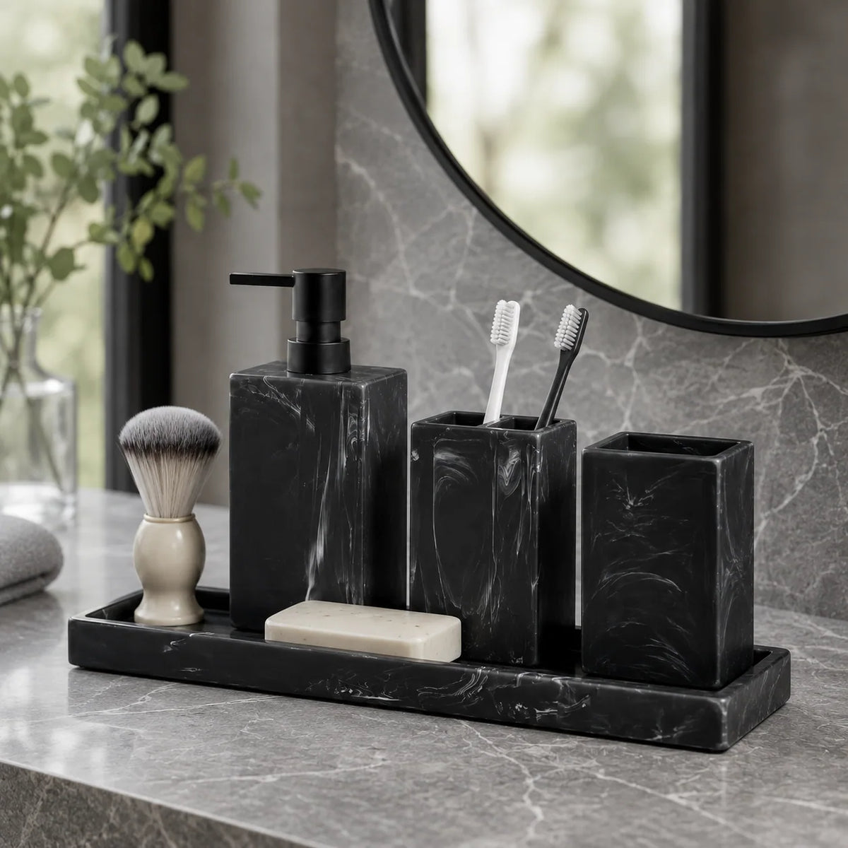 Set salle de bain 4 pièces effet marbre noir - Savena - photo 2