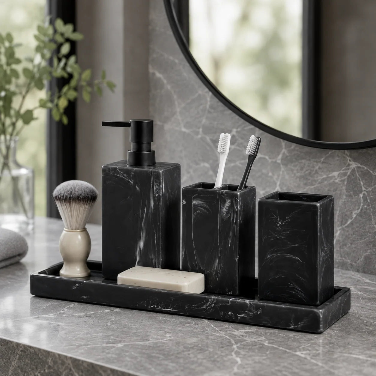 Set salle de bain 4 pièces effet marbre noir - Savena - photo 2
