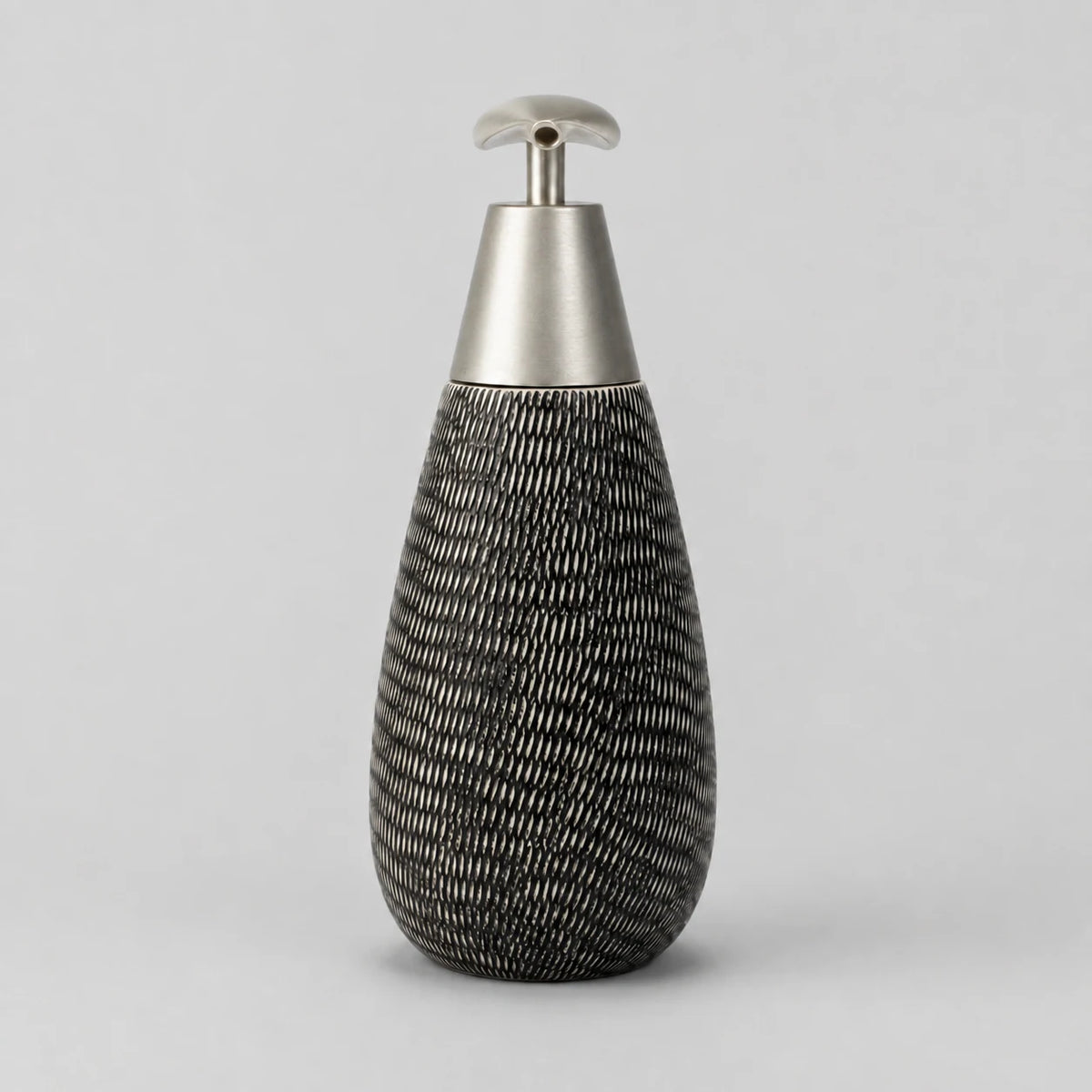 Distributeur de savon céramique rétro noir à pompe poussoir - modèle haut - Savena - photo 3
