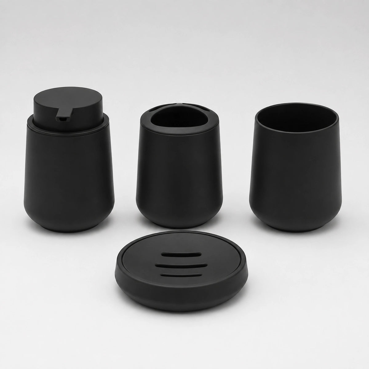 Set salle de bain 4 pièces noir mat avec distributeur de savon et accessoires - Savena - photo 1