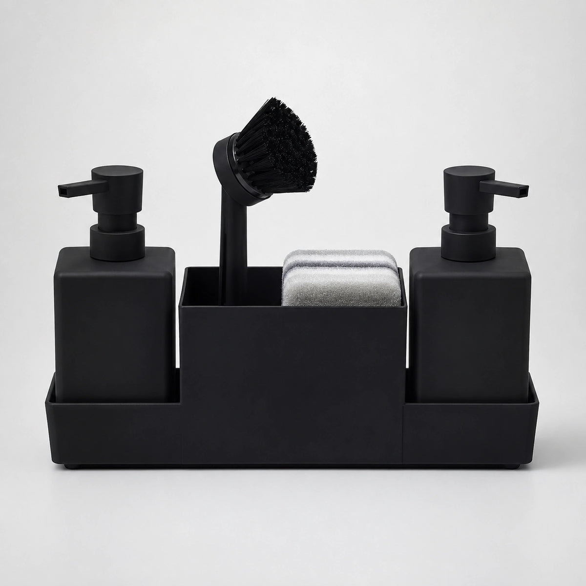 Set distributeur de savon cuisine noir avec porte-éponge et brosse 450 ml - Savena - photo 1
