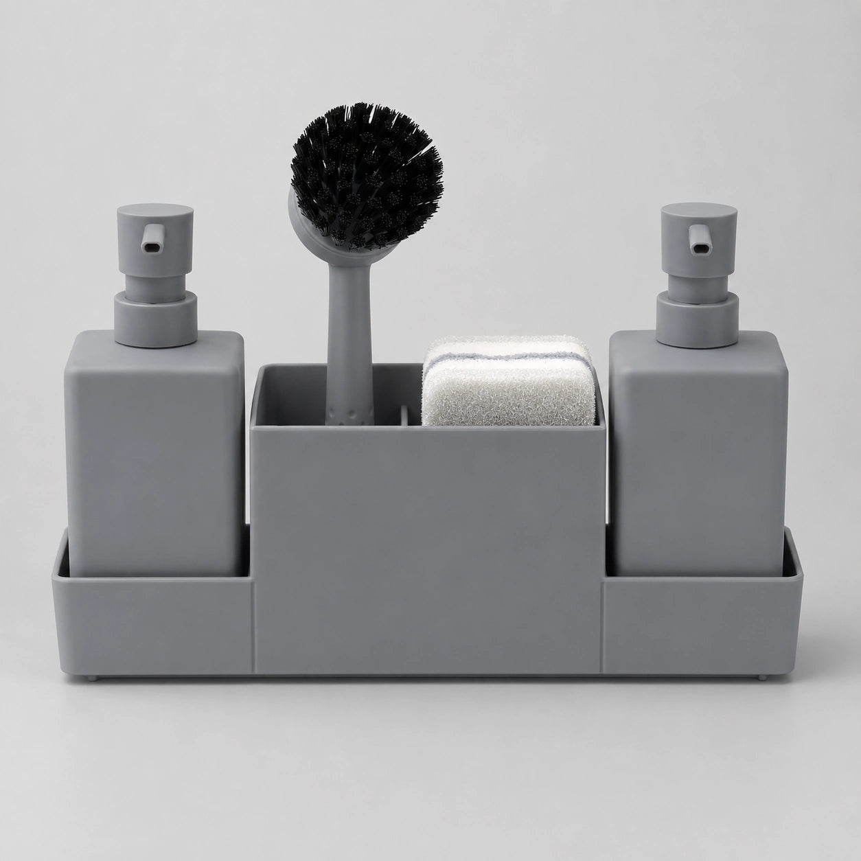 Set distributeur de savon cuisine gris avec porte-éponge et brosse 450 ml - Savena - photo 1