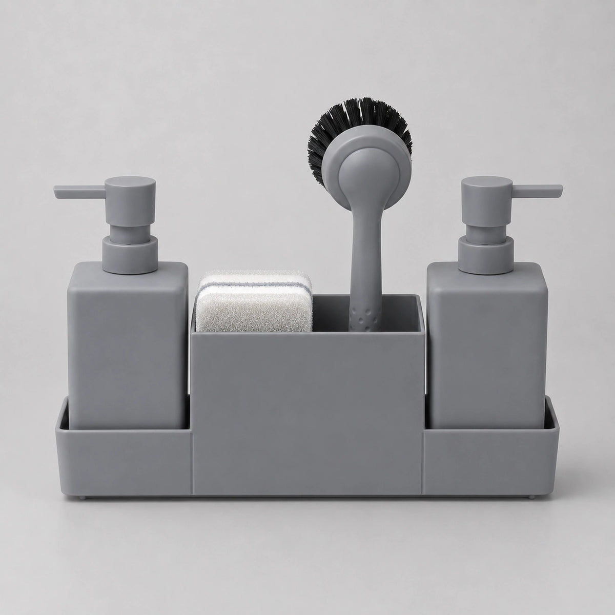 Set distributeur de savon cuisine gris avec porte-éponge et brosse 450 ml - Savena - photo 3