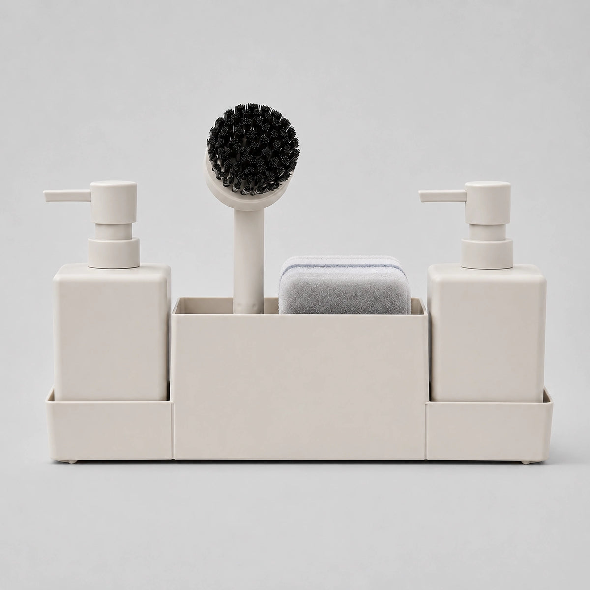 Set distributeur de savon cuisine beige avec porte-éponge et brosse 450 ml - Savena - photo 1