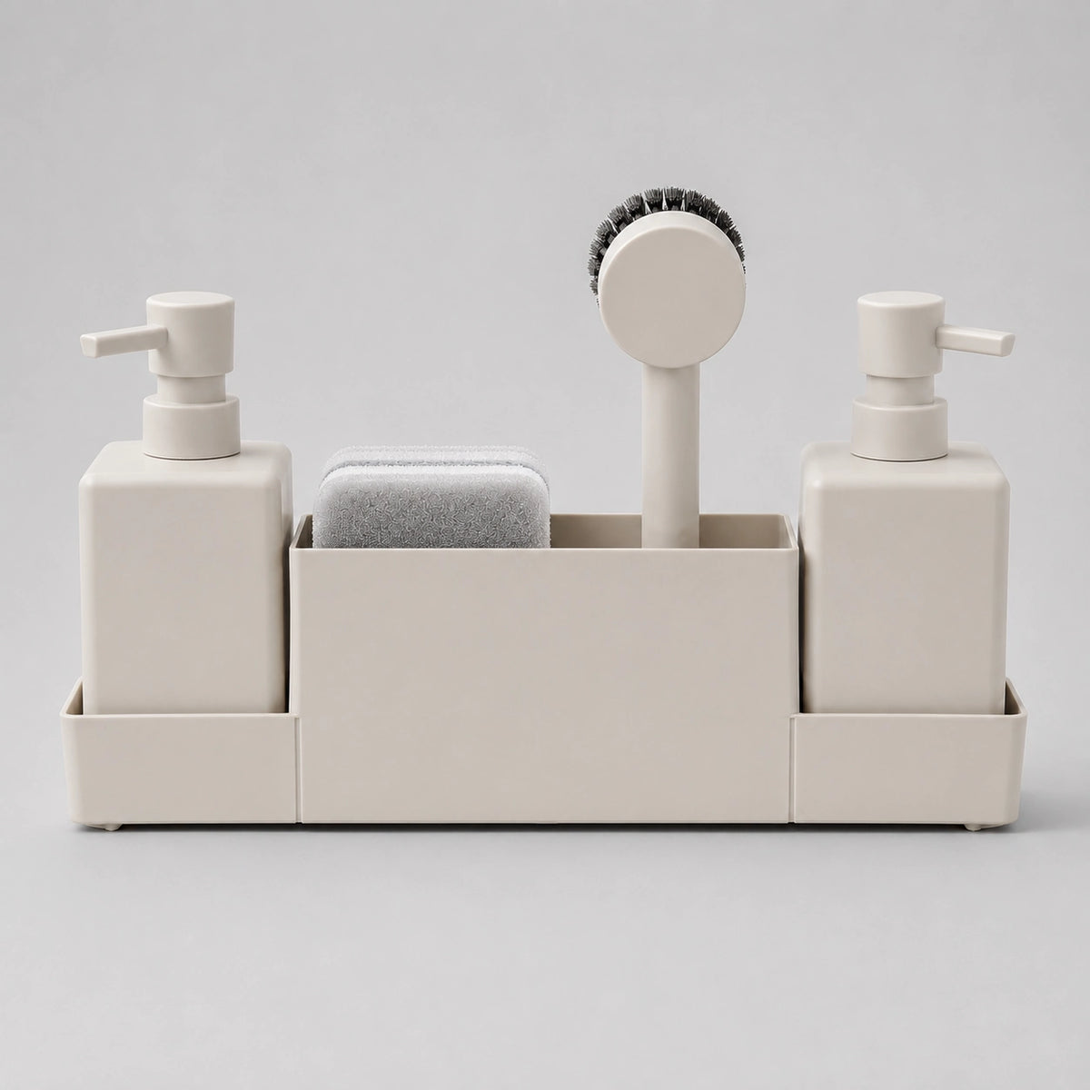 Set distributeur de savon cuisine beige avec porte-éponge et brosse 450 ml - Savena - photo 3