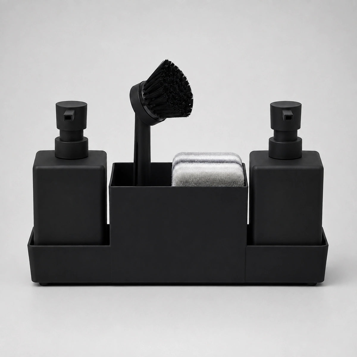 Set distributeur de savon cuisine noir avec porte-éponge et brosse 450 ml - Savena - photo 3