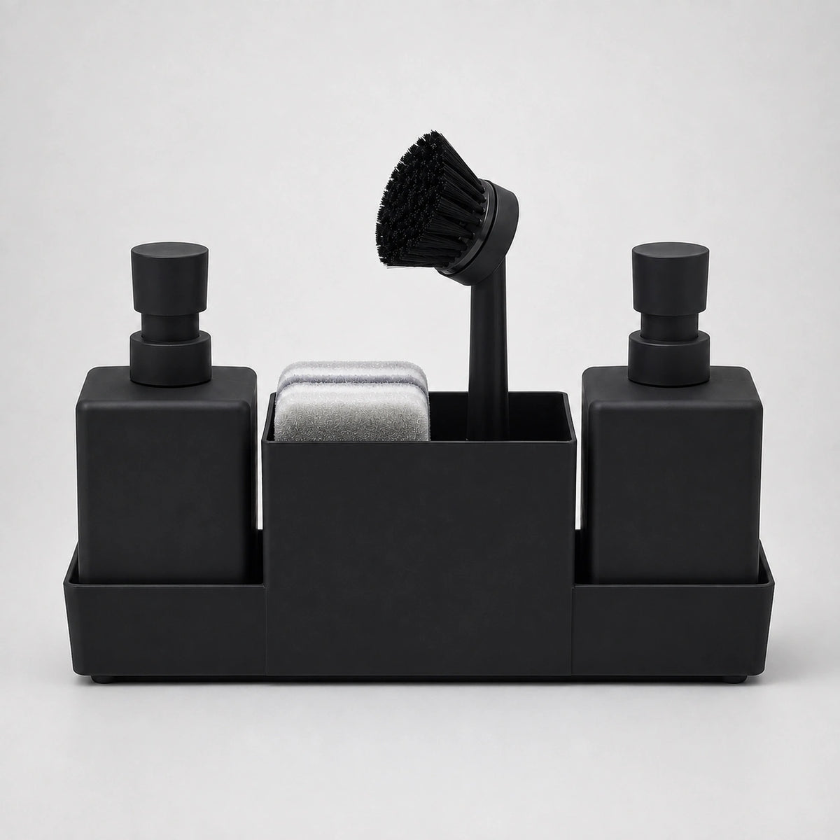 Set distributeur de savon cuisine noir avec porte-éponge et brosse 450 ml - Savena - photo 4