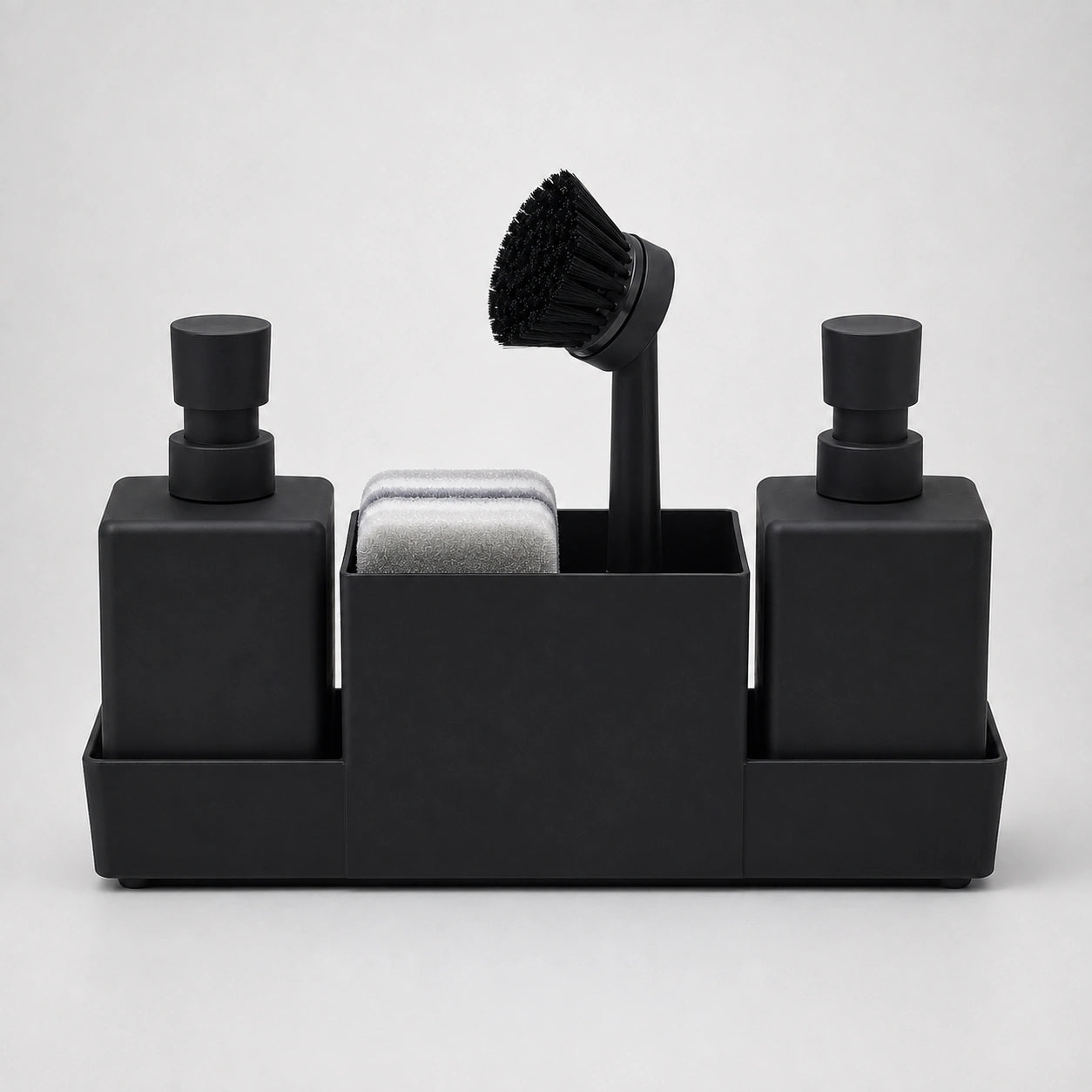 Set distributeur de savon cuisine noir avec porte-éponge et brosse 450 ml - Savena - photo 4