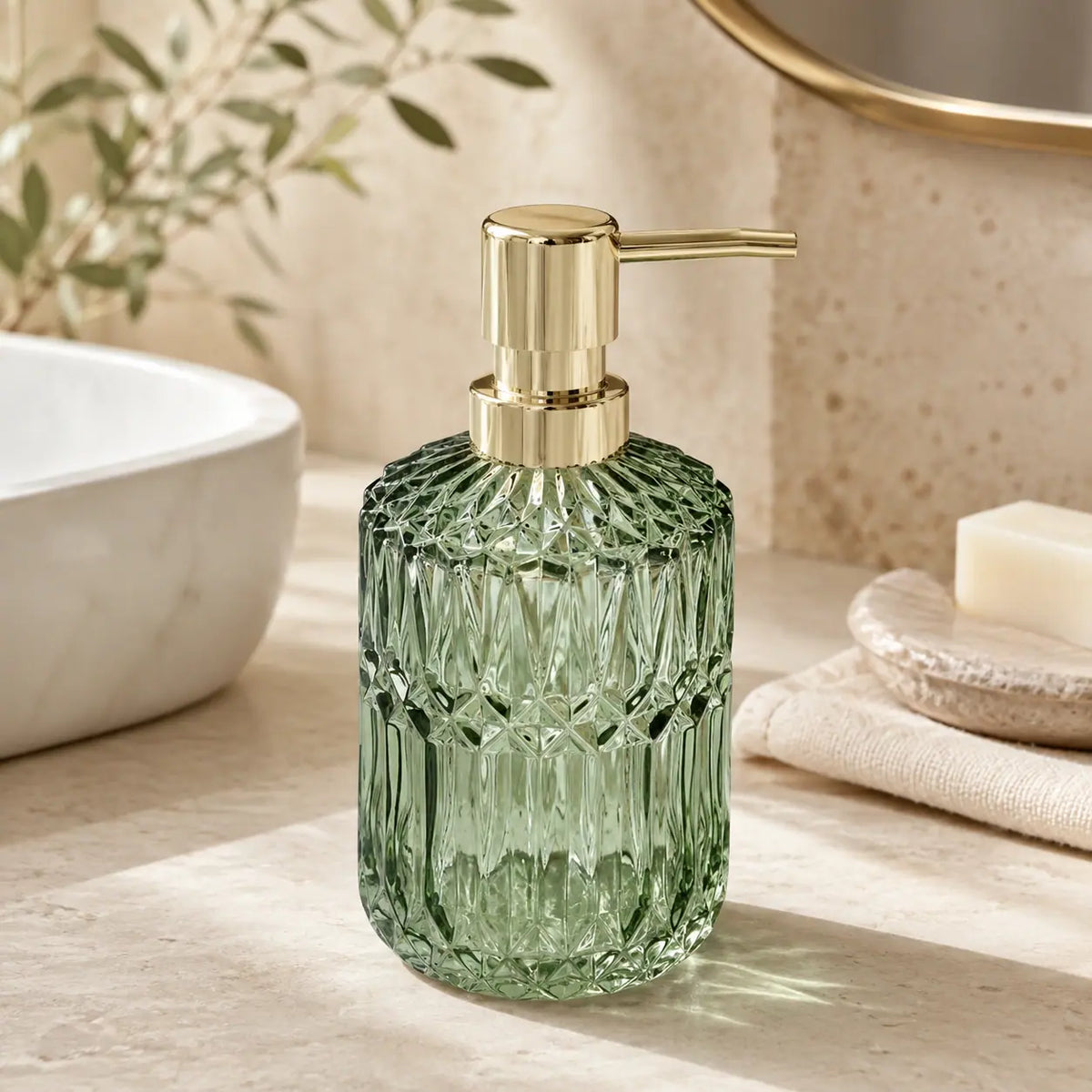 Distributeur de savon en verre rechargeable vert 400 ml - Savena - photo 2
