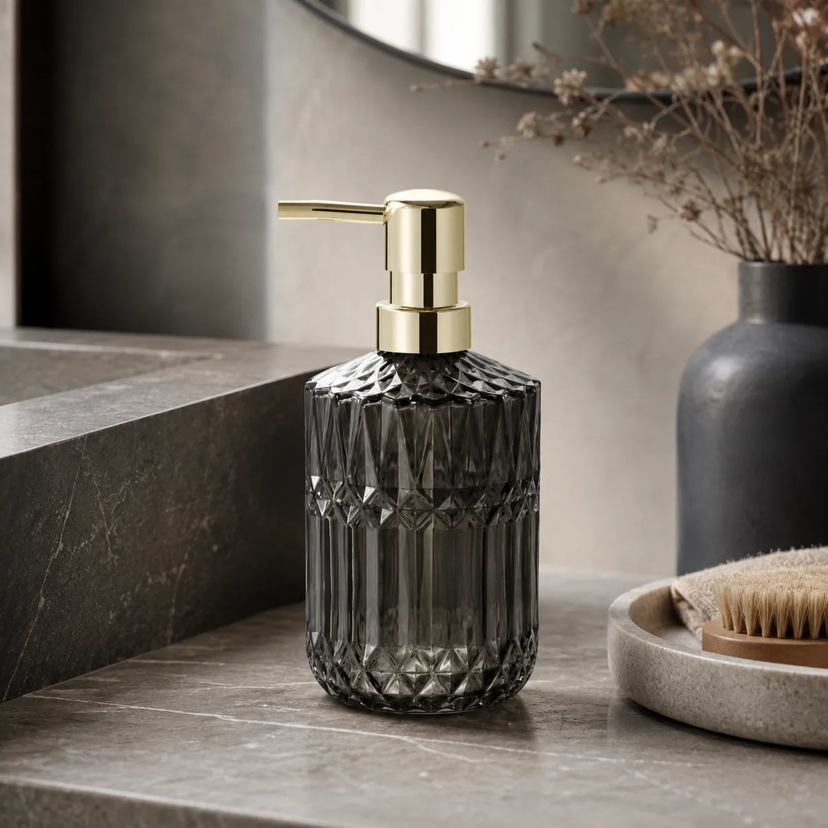 Distributeur de savon en verre rechargeable gris 400 ml - Savena - photo 2