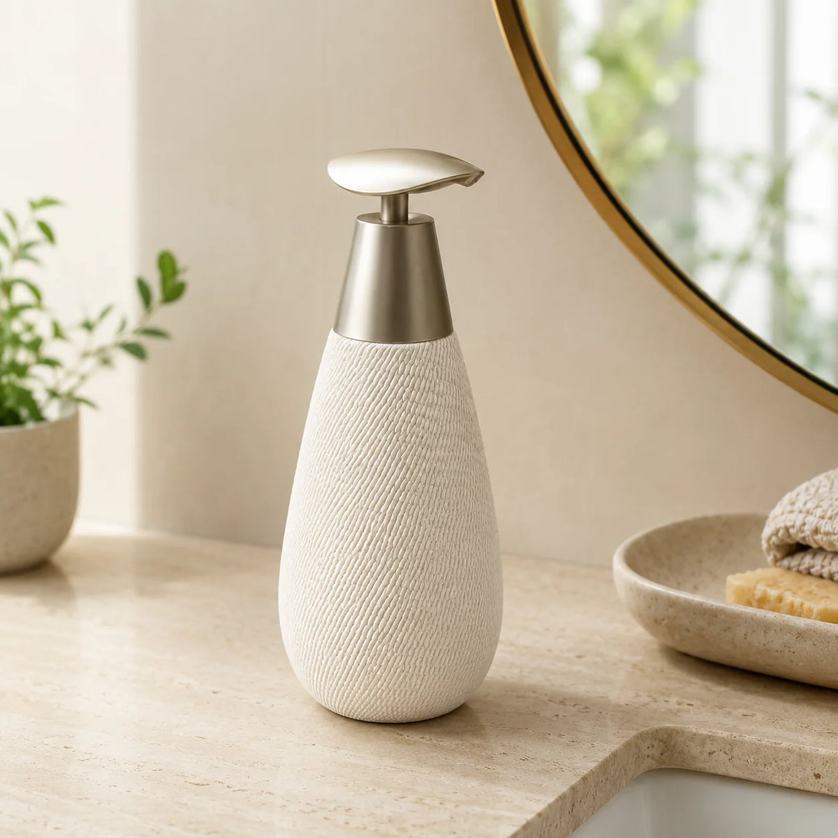Distributeur de savon céramique rétro blanc à pompe poussoir - modèle haut - Savena - photo 2