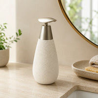 Distributeur de savon céramique rétro blanc à pompe poussoir - modèle haut - Savena - photo 2