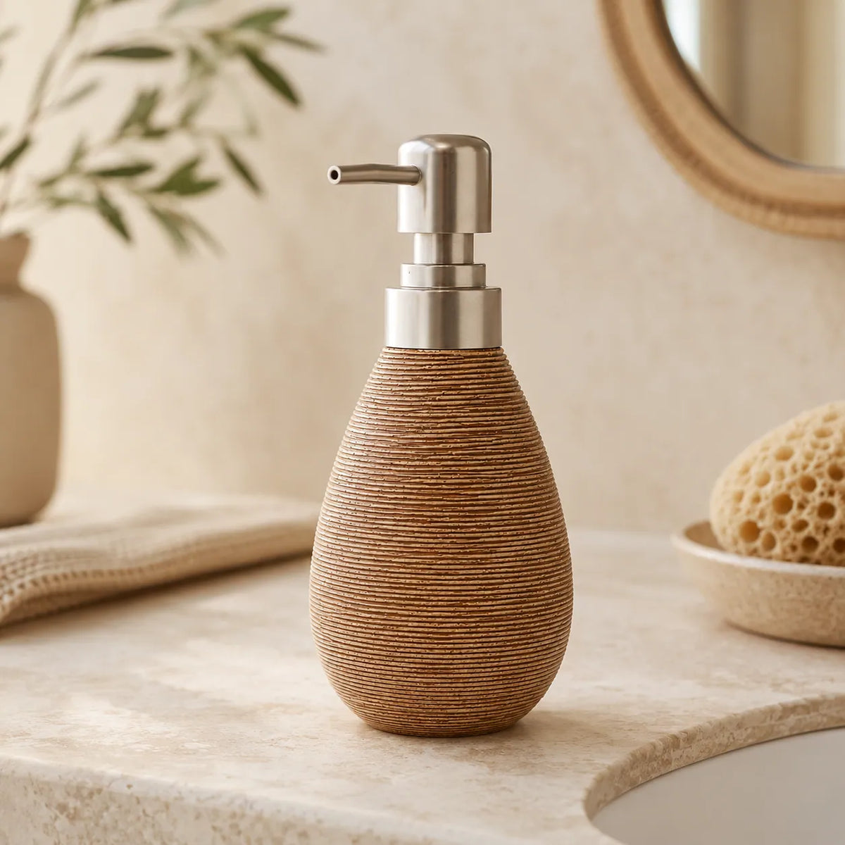 Distributeur de savon céramique rétro marron à pompe poussoir - modèle court - Savena - photo 2