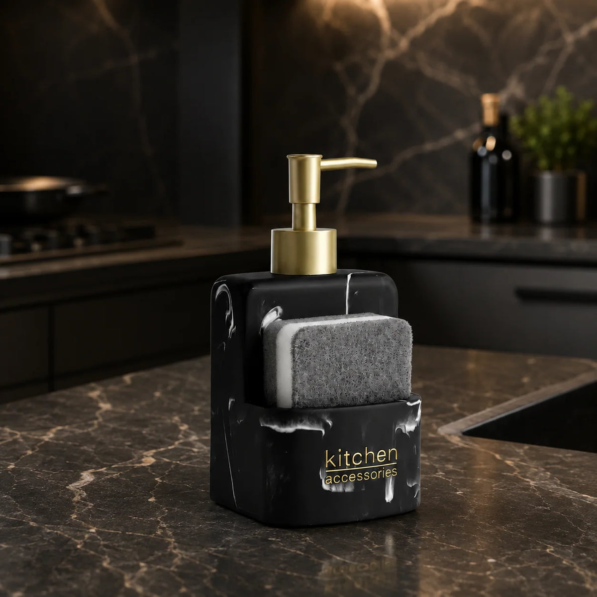 Set distributeur de savon cuisine effet marbre noir - Savena - photo 2
