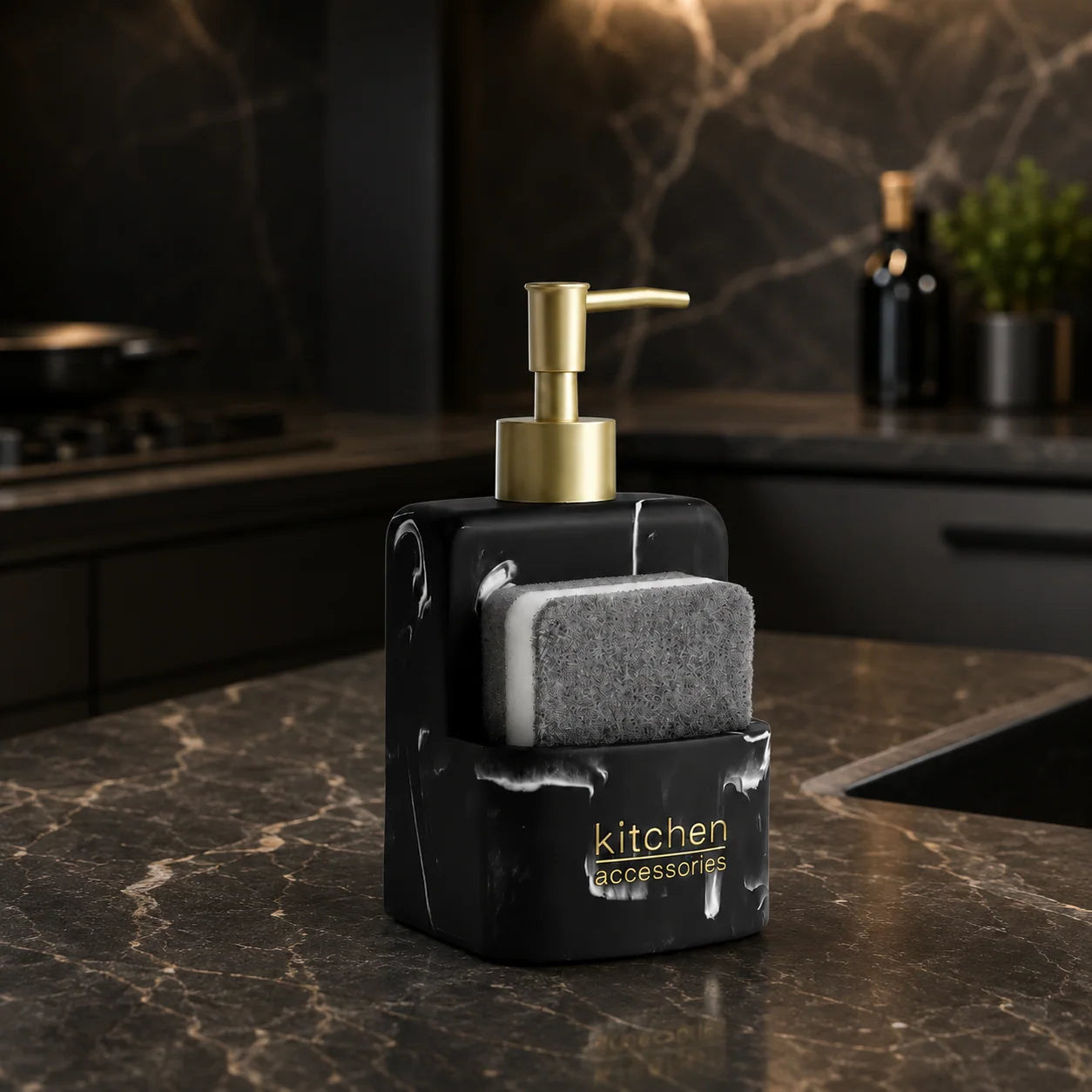 Set distributeur de savon cuisine effet marbre noir - Savena - photo 2