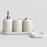 Set salle de bain 5 pièces beige avec distributeur, brosse et gobelet - Savena - photo 3